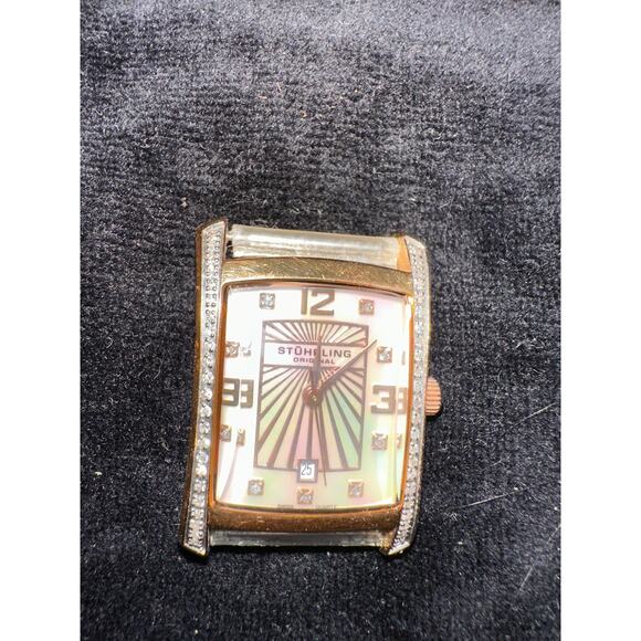 STUHRLING ART DECO DAISY OPALESCENT STAINLESS STEEL WATCH W/ GENUINE DIAMONDS - Picture 5 of 7